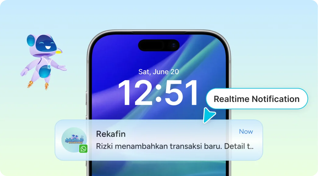 Notifikasi realtime via WhatsApp/Telegram saat anggota input catatan transaksi