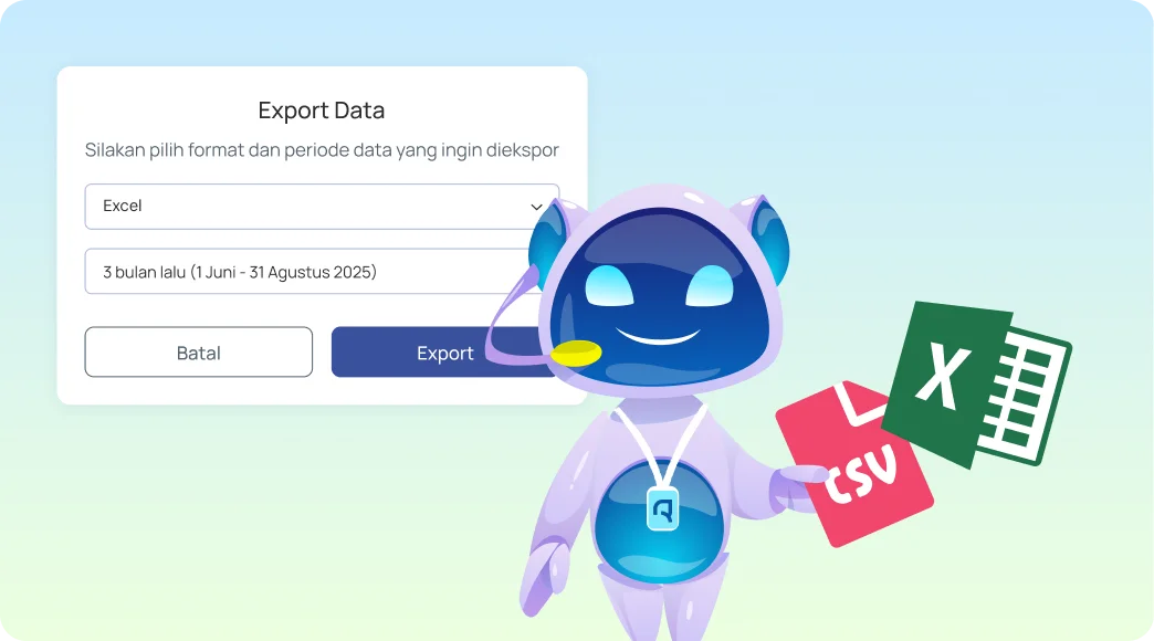 Ekspor data ke file Excel atau CSV untuk laporan keuangan bisnis.